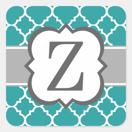 Blauwgroen Blauw Monogram Letter Z Quatrefoil Vierkante Sticker (Voorkant)