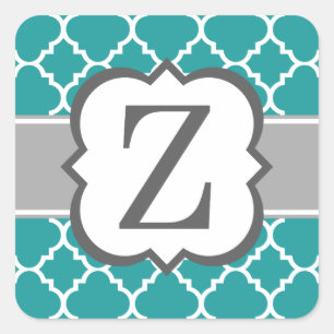 Blauwgroen Blauw Monogram Letter Z Quatrefoil Vierkante Sticker