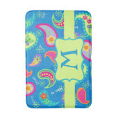 Blauwgroen blauw monogram modern paisleypatroon badmat (Voorkant Verticaal)