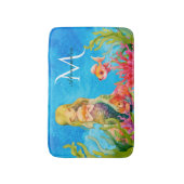 Blauwgroen Blauw Monogram Naam Zeemeermin Badmat (Voorkant Verticaal)