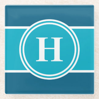 Blauwgroen blauw monogram Onderzetter
