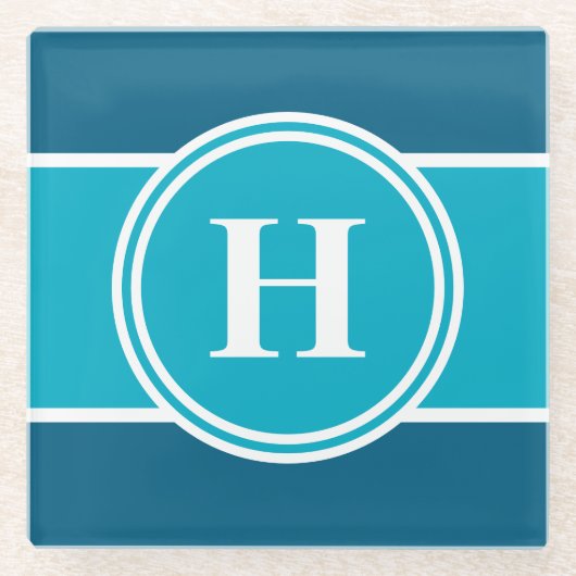 Blauwgroen blauw monogram Onderzetter (Voorkant)