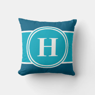 Blauwgroen blauw monogram Sierkussen