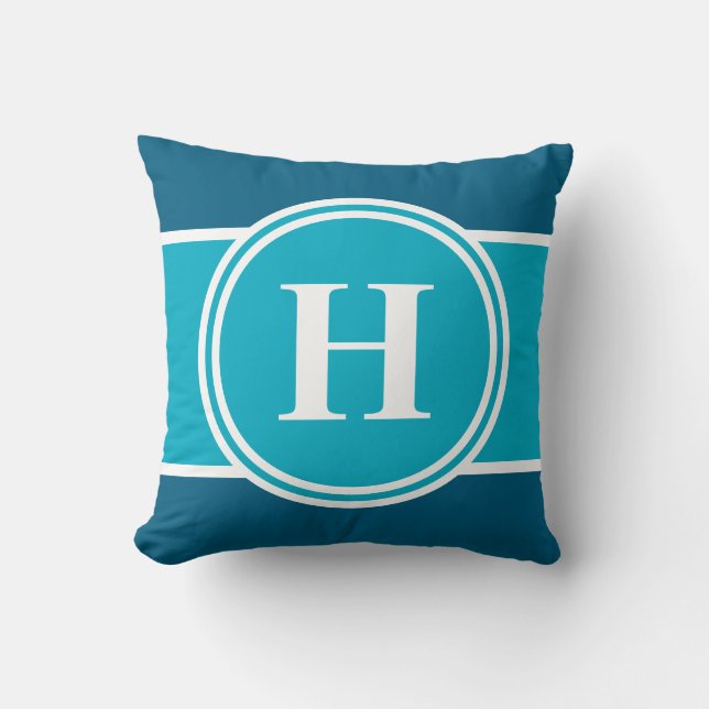 Blauwgroen blauw  monogram Sierkussen (Voorkant)