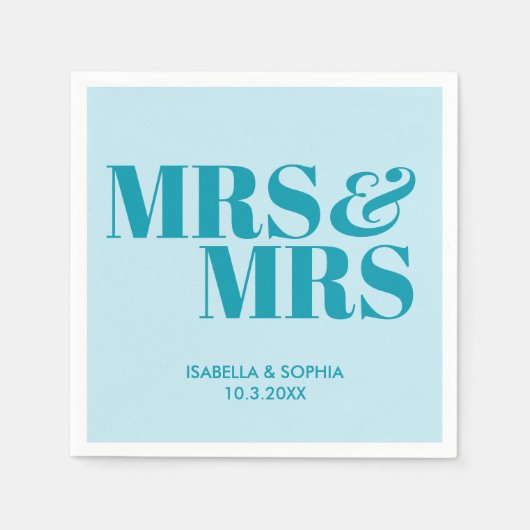 Blauwgroen blauw Mrs & Mrs Gepersonaliseerde bruil Servet (Voorkant)