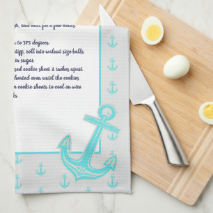 Blauwgroen blauw Nautical Anchor Recipasehandje Theedoek