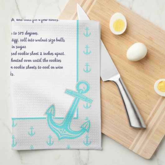 Blauwgroen blauw Nautical Anchor Recipasehandje Theedoek (Quarter Fold)
