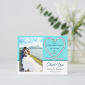 Blauwgroen blauw Nautisch touw Heart Anchor Weddin Bedankkaart (Staand voorkant)