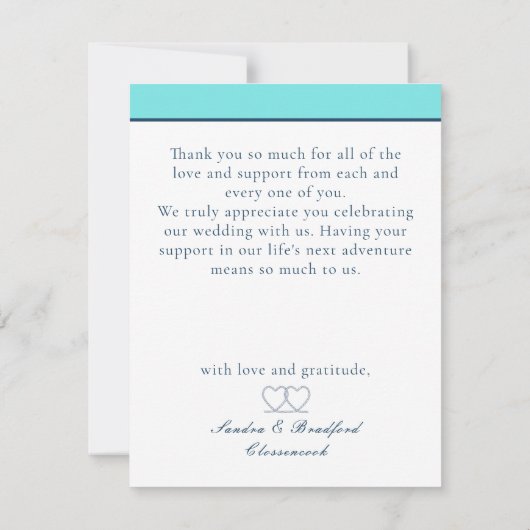 Blauwgroen blauw Nautisch touw Heart Anchor Weddin Bedankkaart (Achterkant)