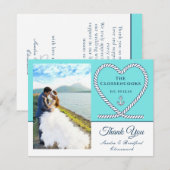 Blauwgroen blauw Nautisch touw Heart Anchor Weddin Bedankkaart (Voorkant / Achterkant)