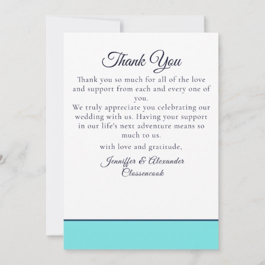 Blauwgroen blauw Nautisch touw Heart Anchor Weddin Kaart (Achterkant)