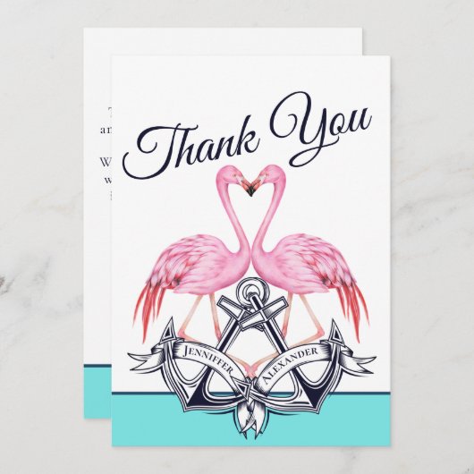 Blauwgroen blauw Nautisch touw Heart Anchor Weddin Kaart (Voorkant / Achterkant)