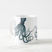 Blauwgroen Blauw  Octopus Nautisch Koffiemok (Voorkant links)