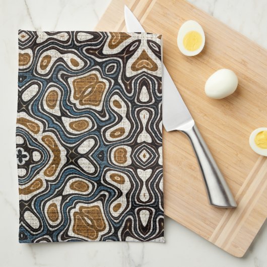 Blauwgroen Blauw Oker Bruin Beige Bohemian Tribe A Theedoek (Quarter Fold)