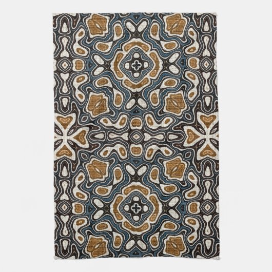 Blauwgroen Blauw Oker Bruin Beige Bohemian Tribe A Theedoek (Verticaal)