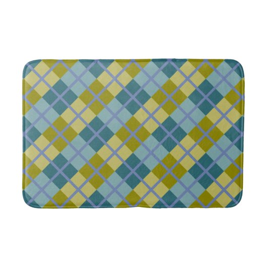 Blauwgroen blauw Olive Yellow Paars Patroon Badmat (Voorkant)