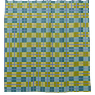Blauwgroen blauw Olive Yellow Paars Patroon Douchegordijn