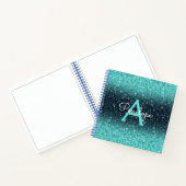 Blauwgroen Blauw Ombre Glitter en Monogram Schetsb Notitieboek (Binnen)
