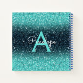 Blauwgroen Blauw Ombre Glitter en Monogram Schetsb Notitieboek (Achterkant)