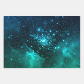 Blauwgroen blauw Ombre Starburst Celestial Firewor Inpakpapier Vel (Voorkant 3)