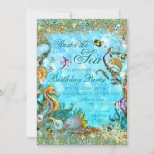 Blauwgroen Blauw Onder het Zee Verjaardagsfeest Kaart (Voorkant)