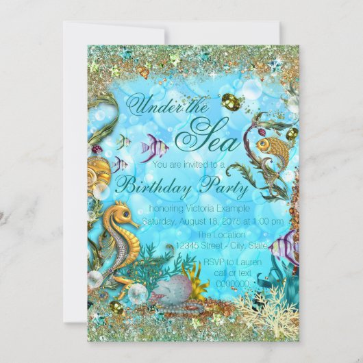 Blauwgroen Blauw Onder het Zee Verjaardagsfeest Kaart (Voorkant)