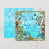Blauwgroen Blauw Onder het Zee Verjaardagsfeest Kaart (Voorkant / Achterkant)