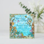 Blauwgroen Blauw Onder het Zee Verjaardagsfeest Kaart (Staand voorkant)