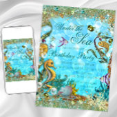 Blauwgroen Blauw Onder het Zee Verjaardagsfeest Kaart