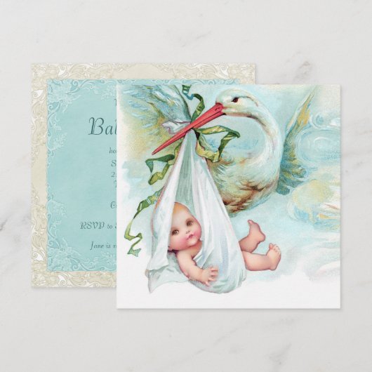 Blauwgroen blauw  ooievaars Baby shower Kaart (Voorkant / Achterkant)