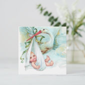 Blauwgroen blauw  ooievaars Baby shower Kaart (Staand voorkant)