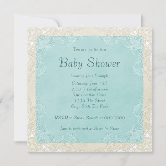 Blauwgroen blauw  ooievaars Baby shower Kaart (Achterkant)