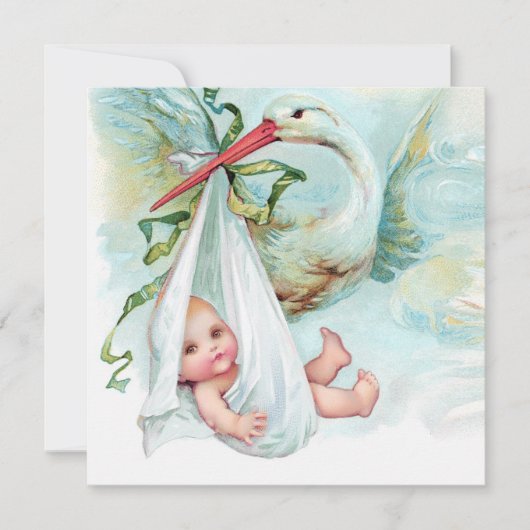 Blauwgroen blauw  ooievaars Baby shower Kaart (Voorkant)