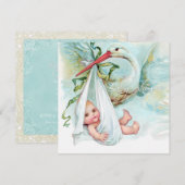 Blauwgroen blauw ooievaars Baby shower Kaart (Voorkant / Achterkant)