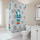 blauwgroen blauw oranje kerstfeest santa claus bas douchegordijn (In situ)