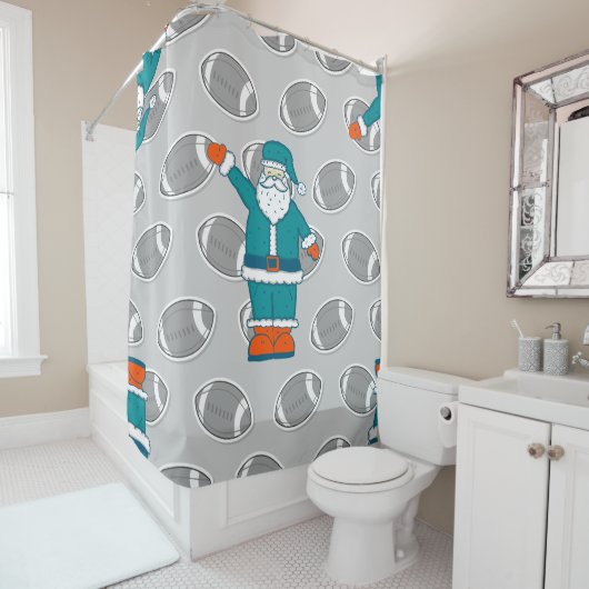 blauwgroen blauw oranje kerstfeest santa claus bas douchegordijn (In situ)