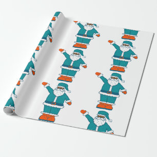blauwgroen blauw oranje kerstfeest zwarte santa cl cadeaupapier