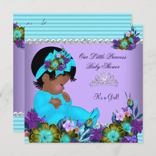 Blauwgroen blauw Paars Baby shower Kaart (Voorkant / Achterkant)