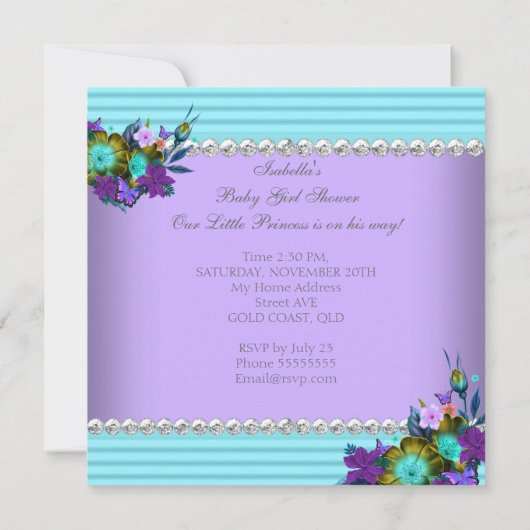 Blauwgroen blauw Paars Baby shower Kaart (Achterkant)