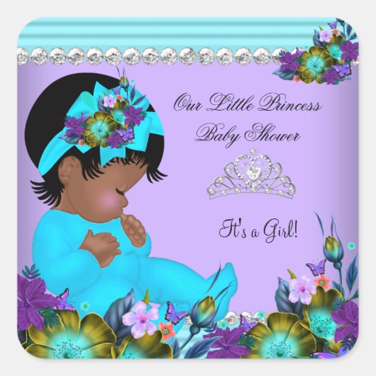 Blauwgroen blauw Paars Baby shower Vierkante Sticker (Voorkant)