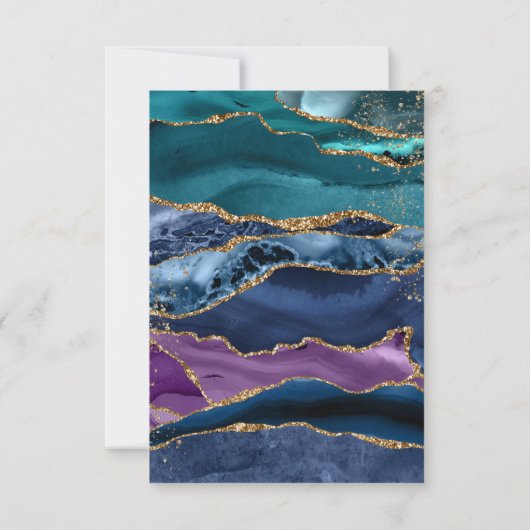 Blauwgroen blauw Paars goudbruin Glitter Agate Wed RSVP Kaartje (Achterkant)