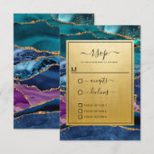 Blauwgroen blauw Paars goudbruin Glitter Agate Wed RSVP Kaartje (Voorkant / Achterkant)