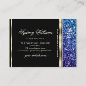 Blauwgroen blauw Paars Ombre Glitter Monogram Gold Visitekaartje (Achterkant)