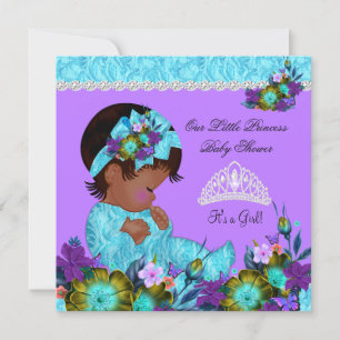 Blauwgroen blauw Paars prinses Baby shower Girl A1 Kaart