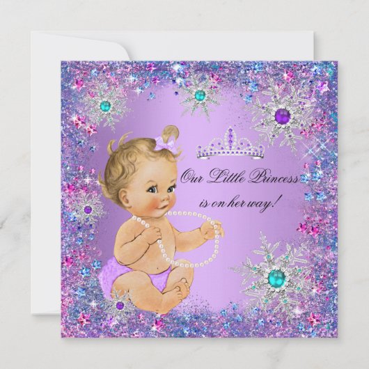Blauwgroen blauw Paars roze prinses Baby shower Bl Kaart (Voorkant)