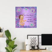 Blauwgroen blauw Paars roze prinses Baby shower Br Poster (Thuiskantoor)