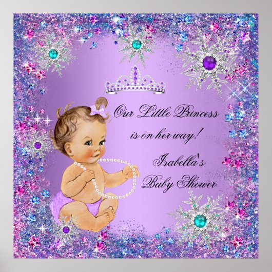 Blauwgroen blauw Paars roze prinses Baby shower Br Poster (Voorkant)