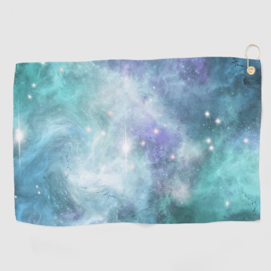 Blauwgroen blauw Paars Star Nebula Space Galaxy Un Golfhanddoek (Horizontaal)
