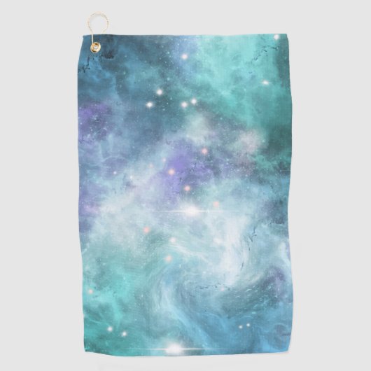 Blauwgroen blauw Paars Star Nebula Space Galaxy Un Golfhanddoek (Voorkant)