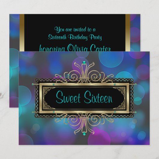 Blauwgroen Blauw Paarse Sweet Sixteen Verjaardagsf Kaart (Voorkant / Achterkant)